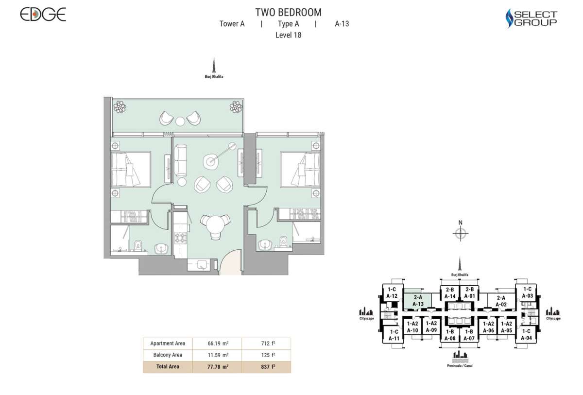 Type A, Level 18, A-13 - The Edge Tower 1